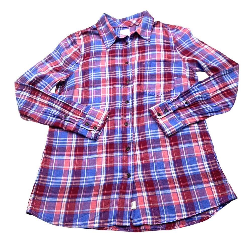 Gap Top Womens Small Blue Red Plaid Long Sleeve Shirt Pocket Cotton Flannel‎